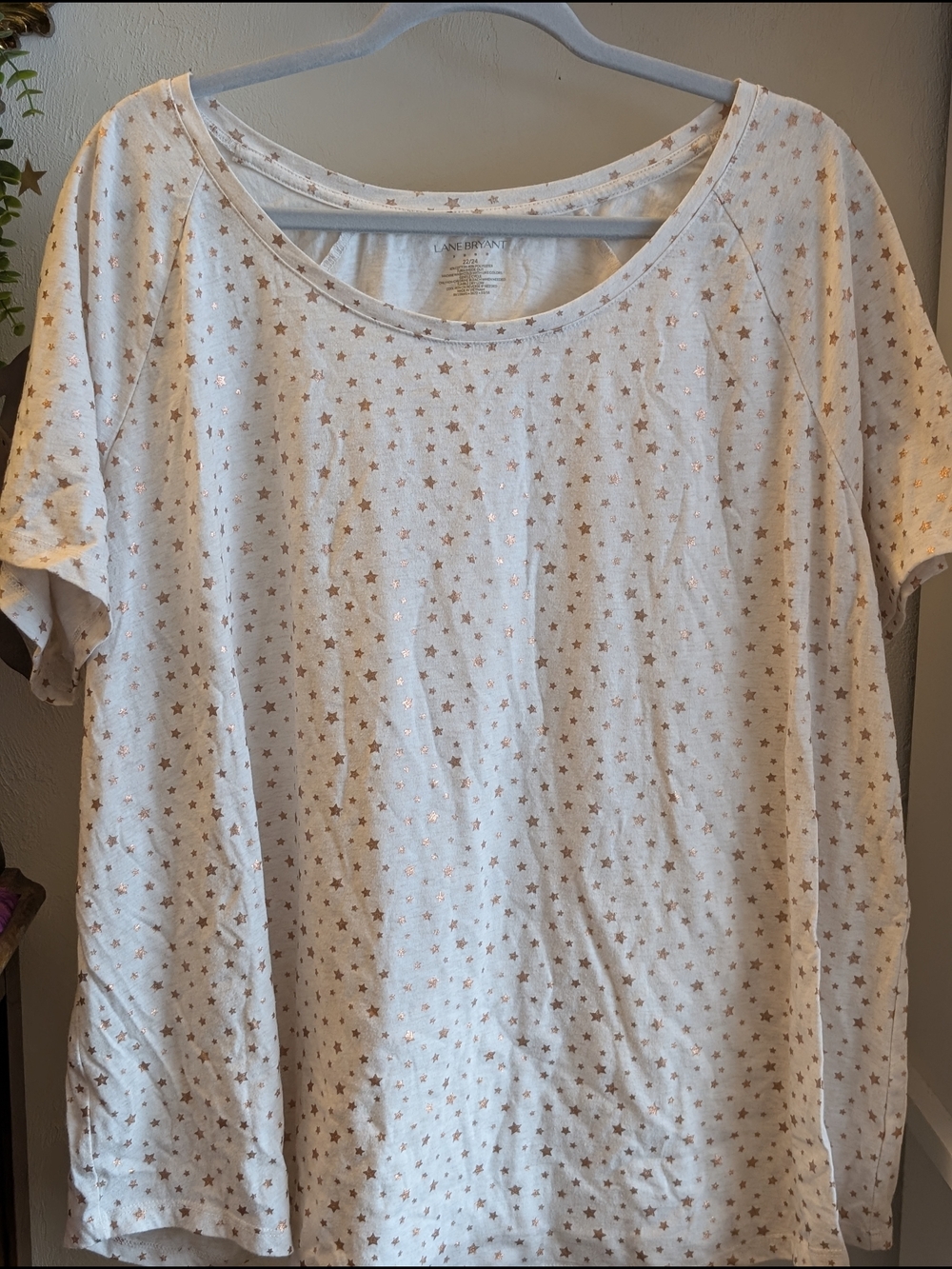 Lane Bryant Cream Star Print Scoop Neck Tee